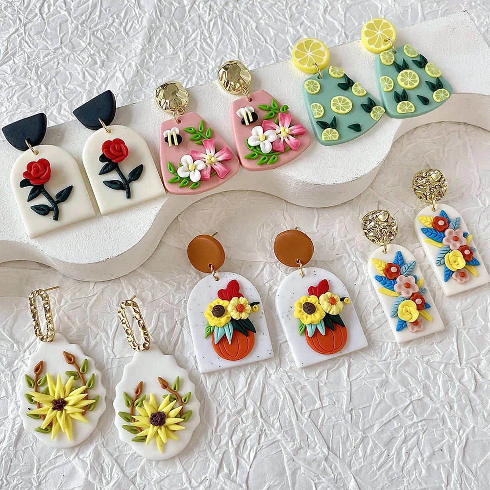 Handmade Delicate Floral Polymer Clay Earrings (2)