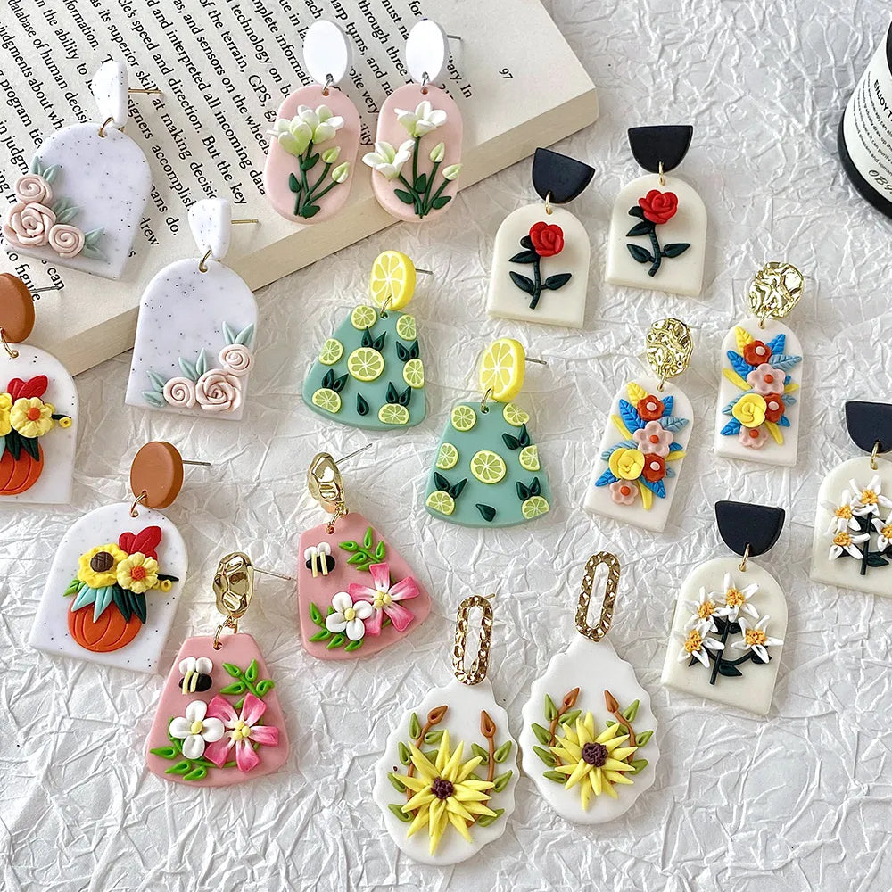 Handmade Delicate Floral Polymer Clay Earrings (2)