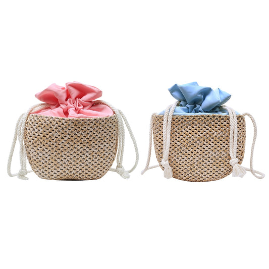 Bag - Drawstring Straw Woven Pouch